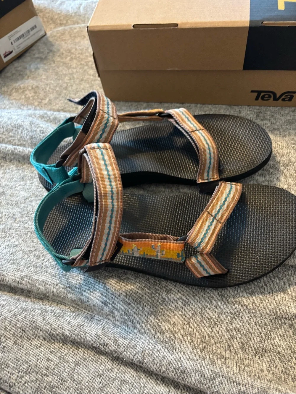 Teva Striped Webbing Sandals in Teal, Tan & Black